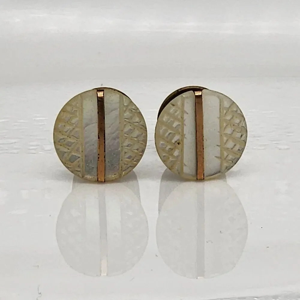 Antique Vintage Mother of Pearl Gold Stripe Cuff Links Cufflinks